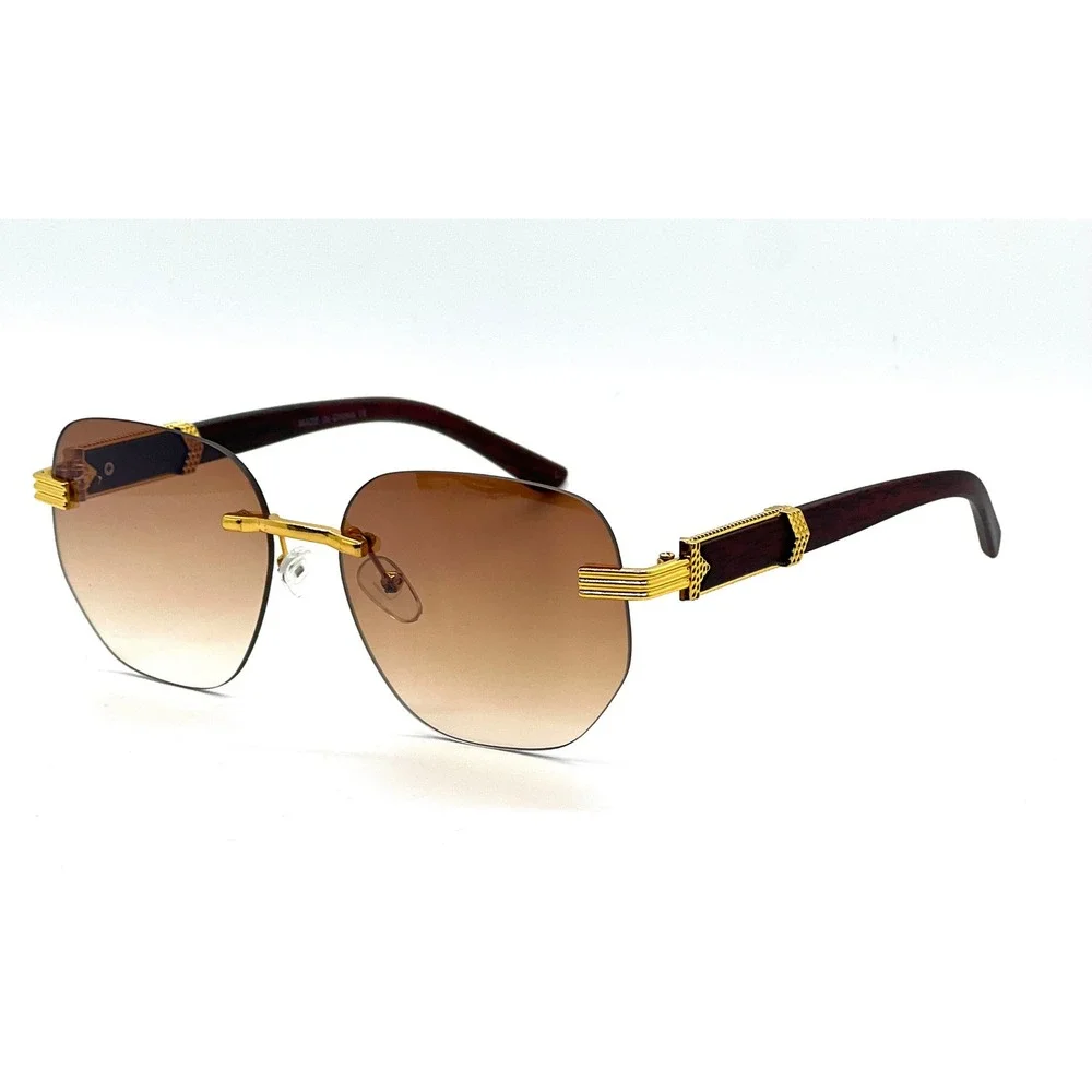 Rimless Sunglasses Men's‎ Fashion Designer Brown Lens Shades Vintage UV Protect